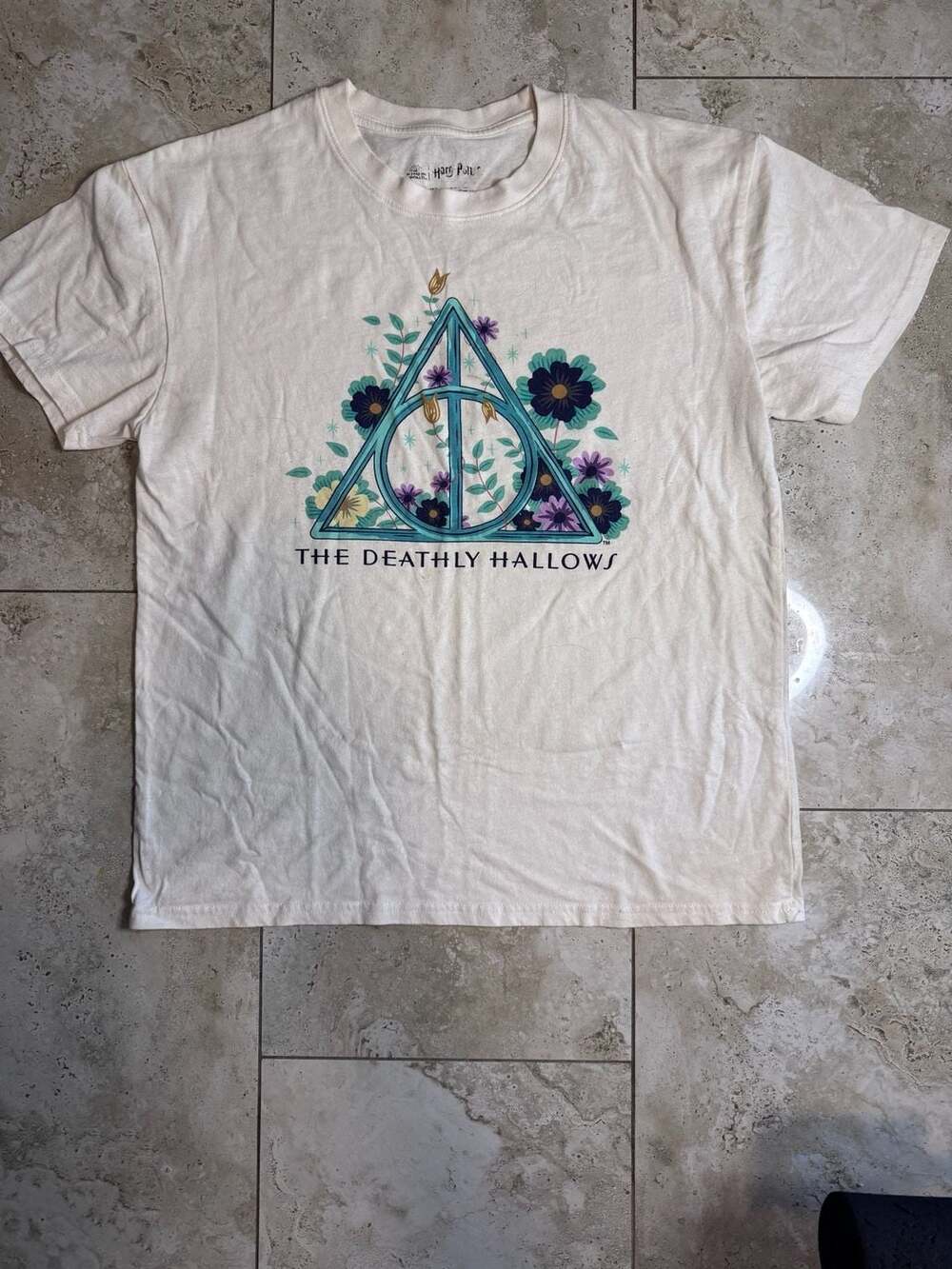 Harry Potter The Deathly Hallows Floral Graphic White T-Shirt